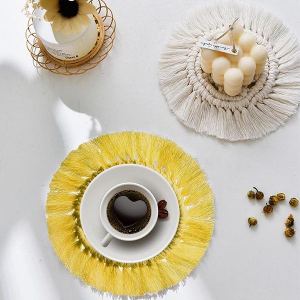 

mats & pads handwoven coffee cup mat macrame coasters cotton rope braided placemats pad table decor heat resistant