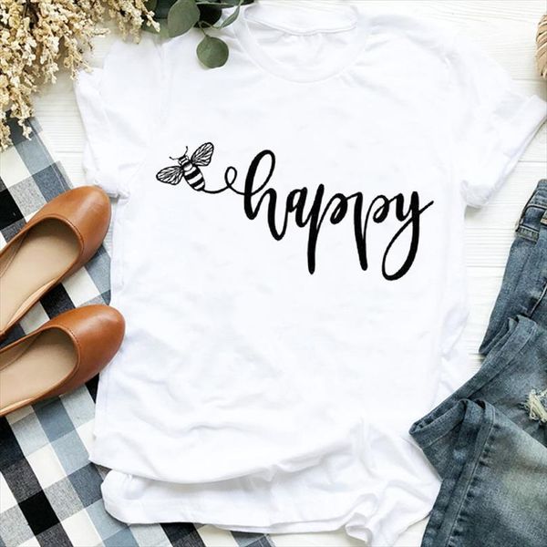 

men lady fashion happy t shirts letter mujer camisetas 90s print mens clothes shirt tee for female graphic, White;black