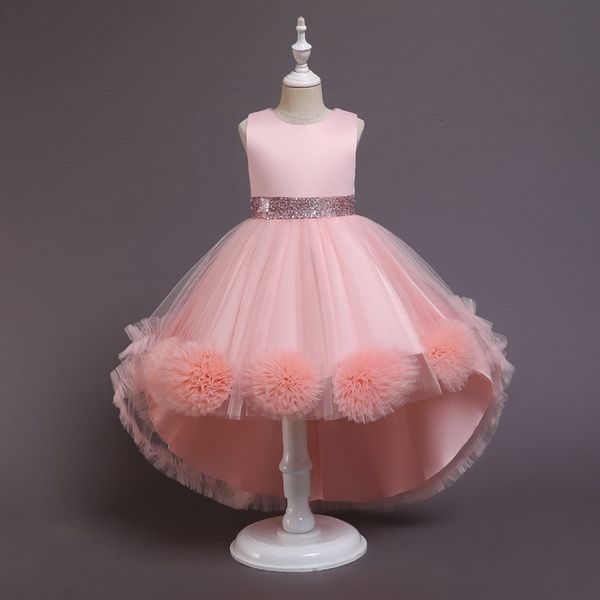 

girl's dresses summer teenagers girls high low princess piano performance kids clothes e2038 zbs9, Red;yellow