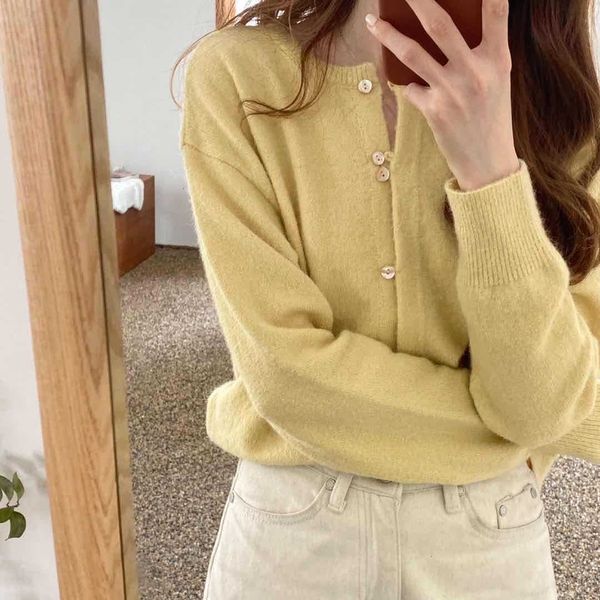 

women's sweaters korean-style early autumn loose gentle wind multi-button round neck knitted short sweater coat cardigan viaf, White;black