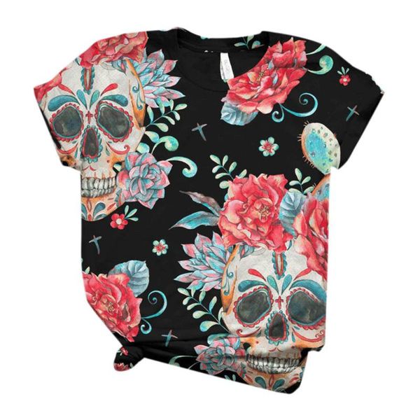 

women's t-shirt summer for women 2000s aesthetic plus size short sleeve skull printed fashion o-neck tee, White