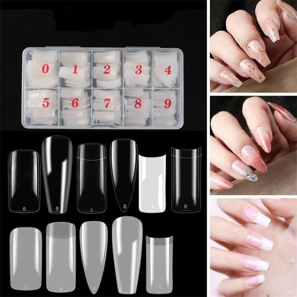 

false nails 500pcs/box artificial nail tips full cover acrylic transparent french manicure fake extension h095, Red;gold