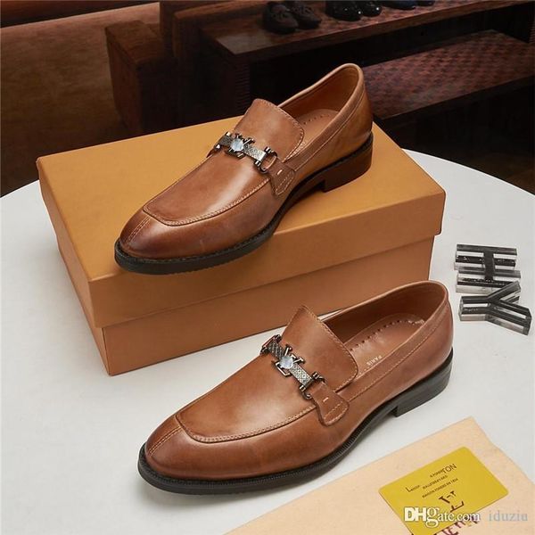 

fashion luxury mens dress shoes crocodile print brown genuine leather double buckles business office formal slip on shoes men's loafers, Black