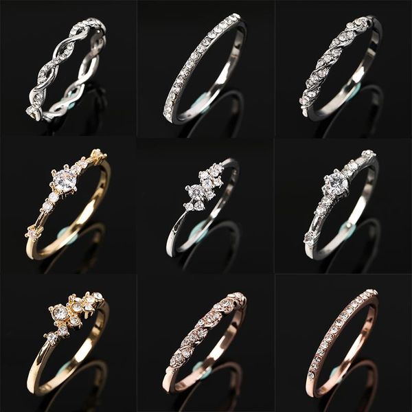 

wedding rings minimalist thin ring for women temperament micro pave cz three colors alloy finger girlfriend jewelry gift, Slivery;golden