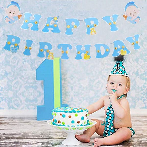 

party decoration 1set multi themes happy birthday banner boy girl baby shower decorations bunting garland flags