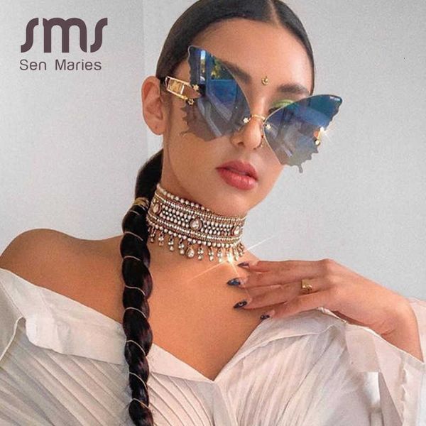 

sun glasses sen maries butterfly rimless sunglasses women luxury brand designer fashion oversized steampunk vintage eyewear uv400, White;black