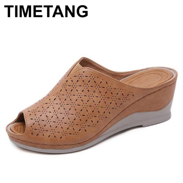 

slippers timetang casual retro platform sandals for women with fish mouth summer earring beach open toe wedge slippe, Black