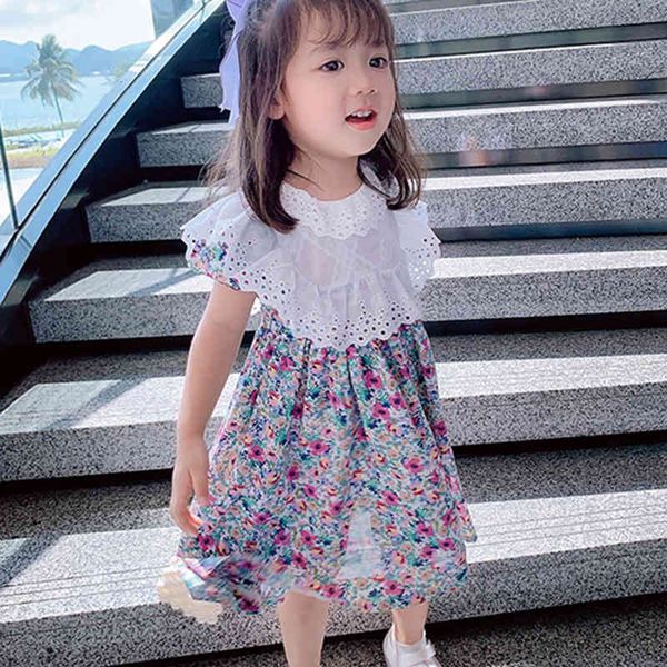 

girl's dresses summer party for girls kids clothes long lapel floral children clothing u09r, Red;yellow