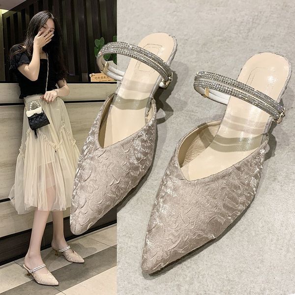 

luxury dress shoes bag half slippers 2021 pointed thin sandals for to wear high heeled net red muller women's sho, Black