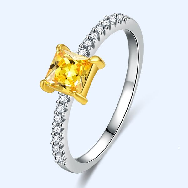 

ring electroplated group inlaid with color mosangshi , square sub gold yellow diamond women's jewelry, Silver