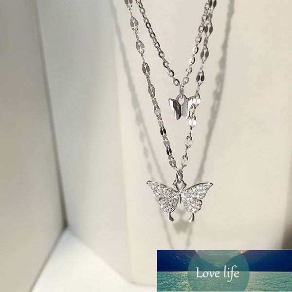 

925 sterling silver shiny cz butterfly necklace ladies exquisite double layer clavicle chain necklace jewelry for ladies gift factory price