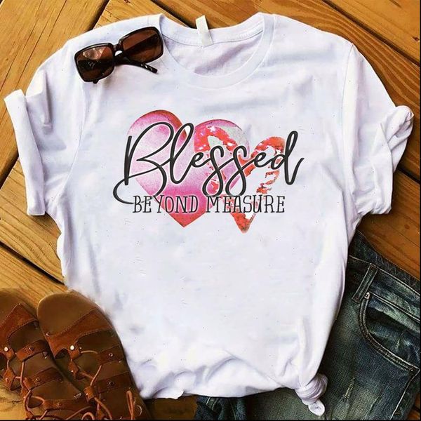 

blessed beyond measure heart women t shirt printed tee clothes graphic, White