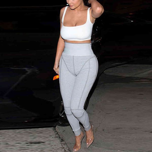 

women's two piece pants 2021 summer new gray black women set short vest and pencil 2 pieces two-piece fashion bodycon fit, White