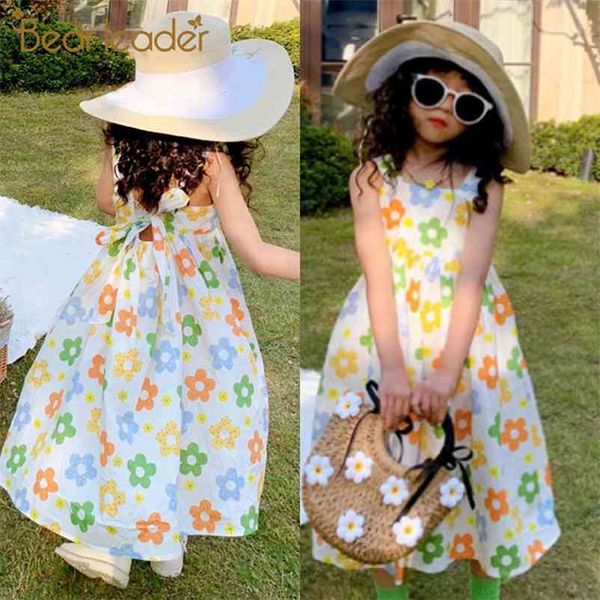 Ragazze dei capretti Fiori Abiti da principessa Moda Bambino Vacanze estive Abiti Bambini Bowtie Indietro Hollow Costume 3-7Y 210429