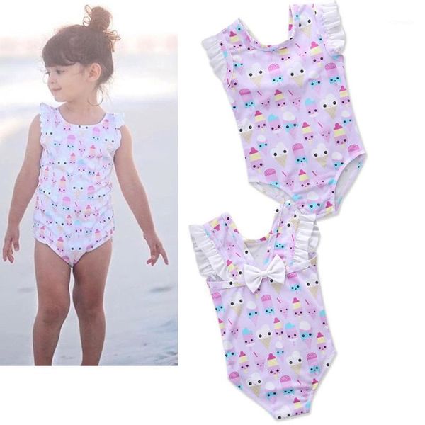 

children baby girls bikini swimwear 2021 toddler kids swimsuit ice-cream printed romper beachwear suit for, Black
