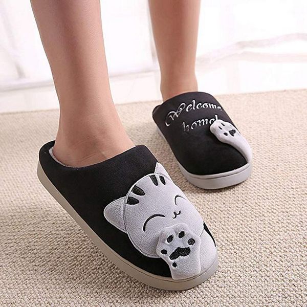 

winter slipper animal women slippers home female comfort floor shoes cotton ladies indoor plush christmas, Black
