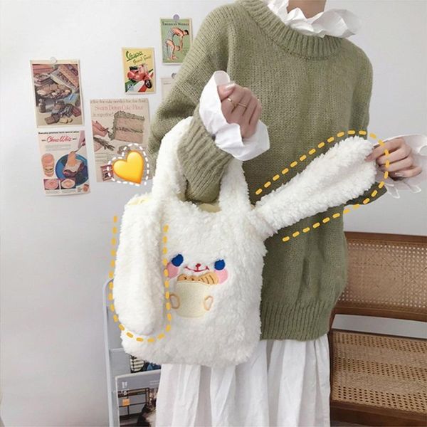 

evening bags women's soft plush shoulder cute cartoon portable bag girls purse handbag casual totes autumn and winter