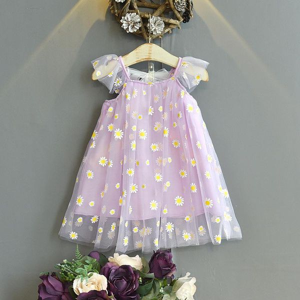 

girl's dresses girls halter dress 2021 baby summer clothes sleeveless daisy flowers little girl fluffy yarn toddler cute princess, Red;yellow