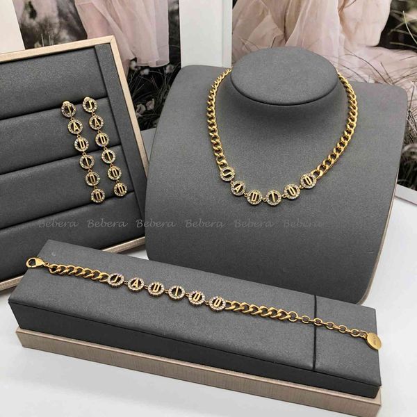 

designer jewelry family letter earrings brass temperament necklace antique chain bracelet female, Black