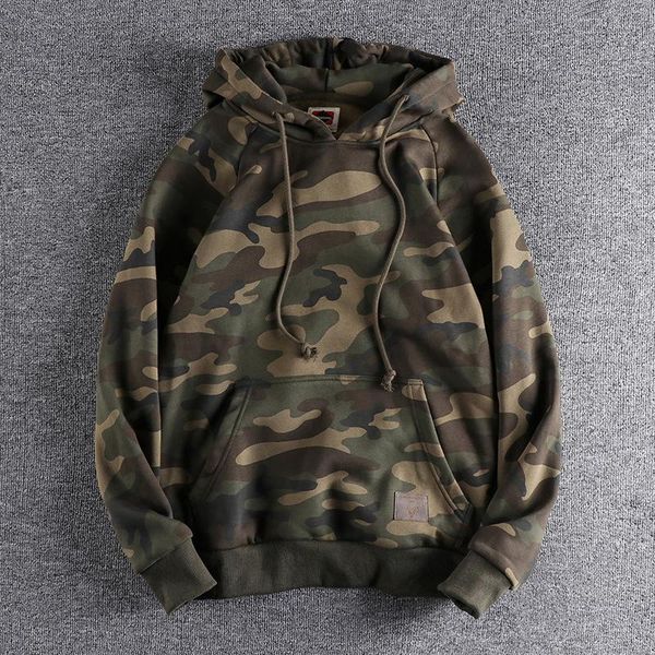 

men's hoodies & sweatshirts camouflage pullover hooded retro military style casual jacket wild trend plus velvet sports hoodie, Black
