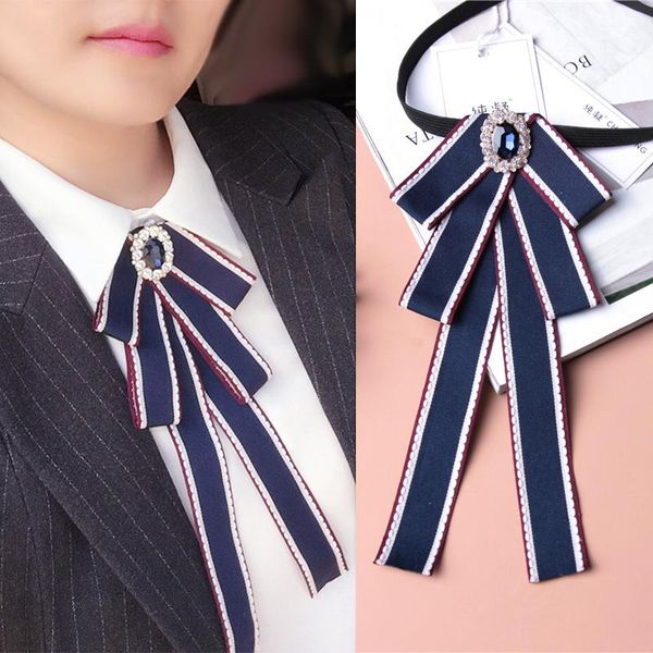

bow ties women vintage large tie necktie crystal tassel ribbon collar with brooch girls elegant costume jewelry pin bowtie, Black;gray
