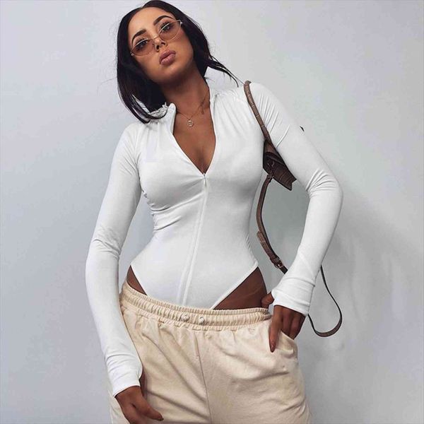 

o neck knitted bodysuit women jumpsuit black long sleeve zipper womens casual one pieces bodysuits, Black;white