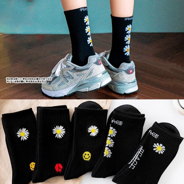 

men's socks korean style women cute skater men funny hip hop cotton long basketball graffiti socksfemale sports high quality, Black