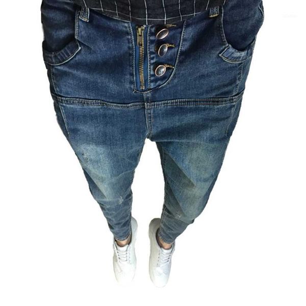 

men's jeans fashion hiphop harem men casual slim fit retro denim cargo pants blue tapered trousers streetwear overalls clothing