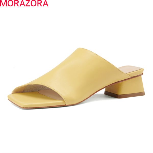 

morazora arrival women slippers genuine leather comfortable ladies mules shoes summer solid color causal shoes 210506, Black