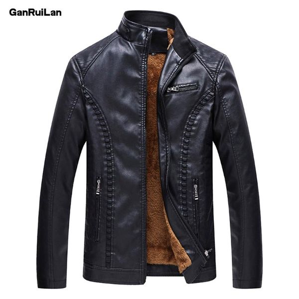 

men's fur & faux mens wash leather jackets winter men fleece plus thick warm coat biker motorcycle male classic jacket jk18056, Black