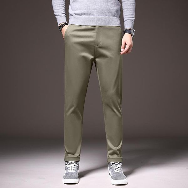 

cotton classic flip pocket men's fitted solid color casual pants 2021 spring fashion brand slim trousers,k5108, Black