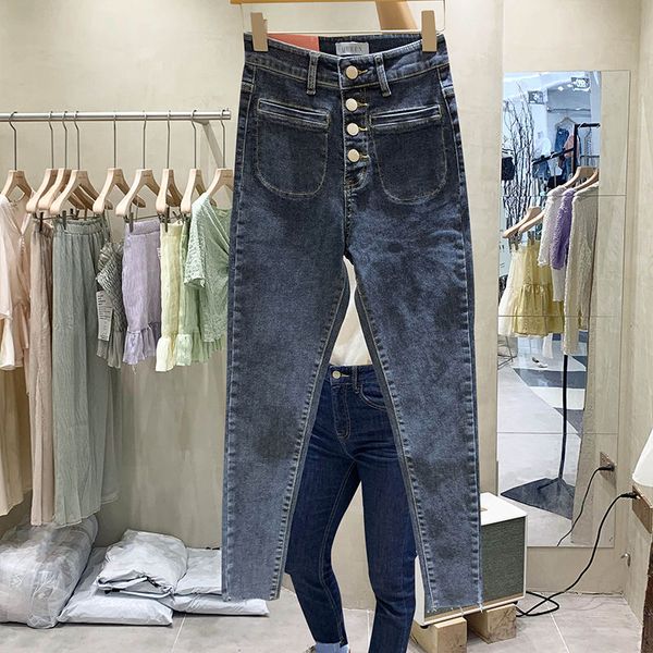 

kog767 blue, gray early design feels double pencil pants pocket nine points and feet tall waist fashion women cultivate one