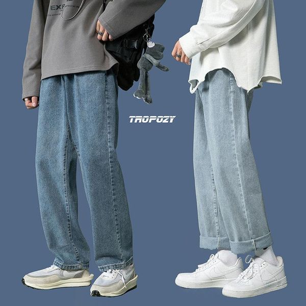 

spring men's jeans loose straight leg old daddy pants male korean style trendy youth trousers, Blue