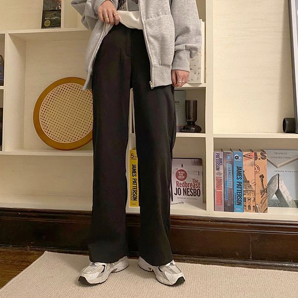

sml korean style solid color casual straight trouser female autumn loose high waist long pants womens (f4074) 210423, Black;white