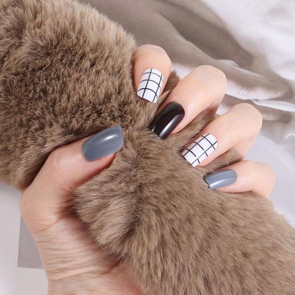 

false nails women fashion manicure tool detachable artificial round head nail tips wearable fake, Red;gold