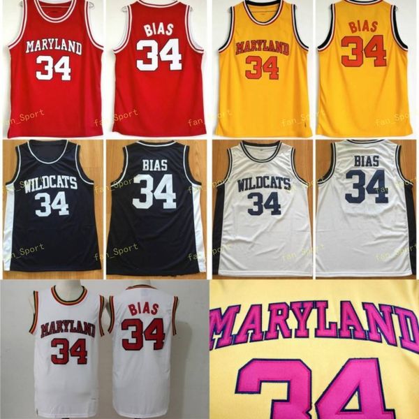 

mens 1985 maryland terps 34 len bias college basketball jerseys vintage len bias northwestern wildcats high school stitched shirts s, Black
