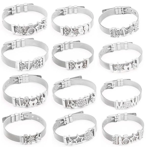 

charm bracelets togory jewelry silver color stainless steel mesh bangles with love heart slide charms for women lover gift, Golden;silver