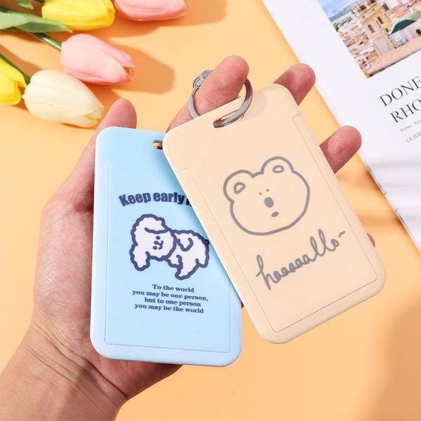 

card holders 2pcs/3pcs school stationery creative cute cartoon bank protective case id sleeve credit holder, Brown;gray
