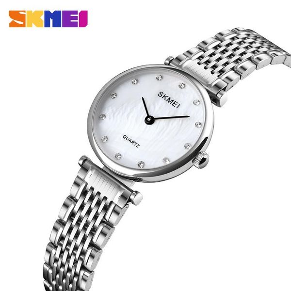 

wristwatches quartz women watch fashion stainless steel ladies dress writstwatch skmei women's watches simple womens clock relo, Slivery;brown