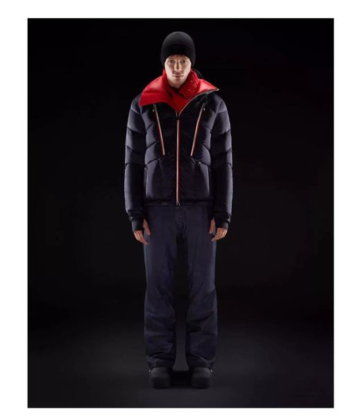 

french designer black down jacket color striped hooded parka warm and soft ladies long-sleeved zipper pocket goose feather coat