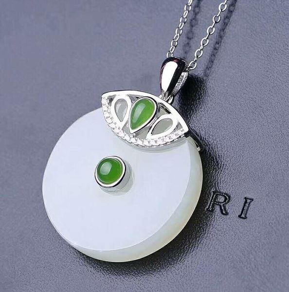 

lockets hetian baiyu silver inlay pendant white jade an h10#