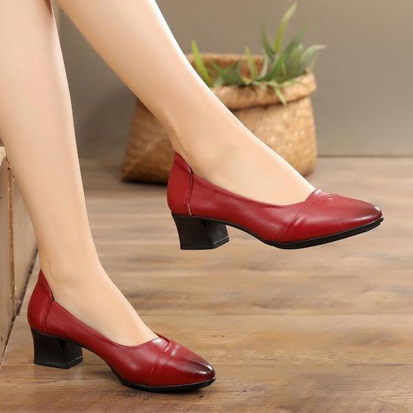 

super soft & flexible pumps shoes women ol spring mid heels offical comfortable size 35-41 dress, Black