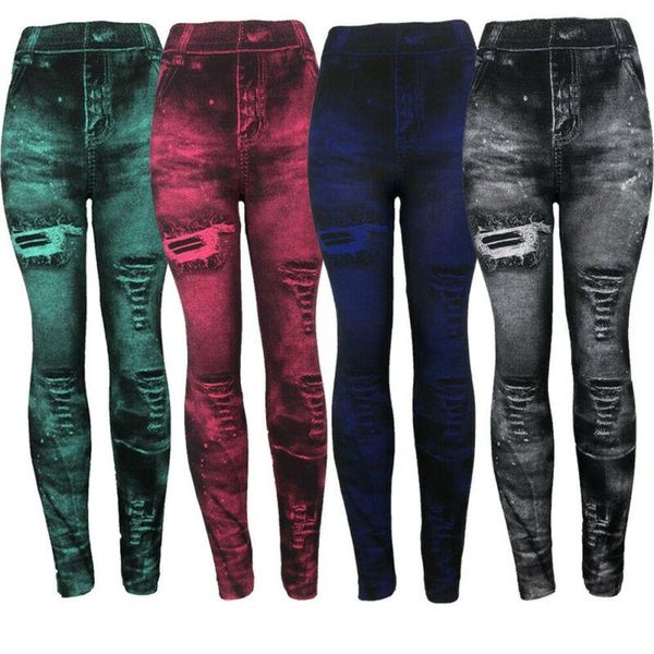 

women's leggings women high waist slim denim look jeans jeggings stretchy pants trousers ladies solid autumn winter, Black