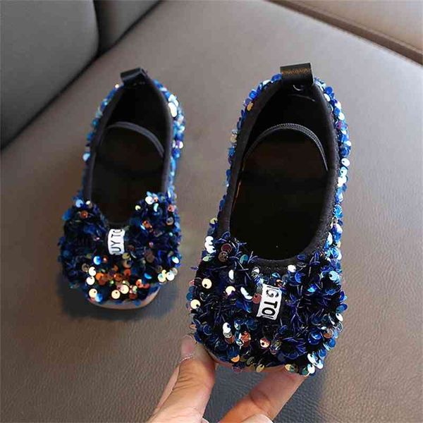 

spring autumn children girls shoes fashion bow sequins dance shoes for girls kids flat heel soft sole zapatos nia 210713, Black