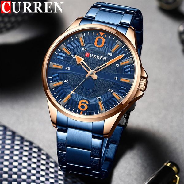 

wristwatches curren sport men watch military army waterproof skull male clock stainless steel quartz man wristwatch 8389, Slivery;brown