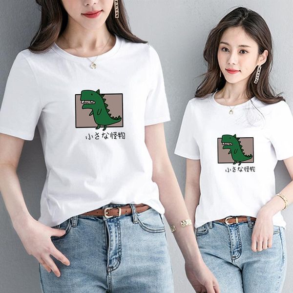 

plus size printed t-shirt round neck short sleeves women summer women's, White