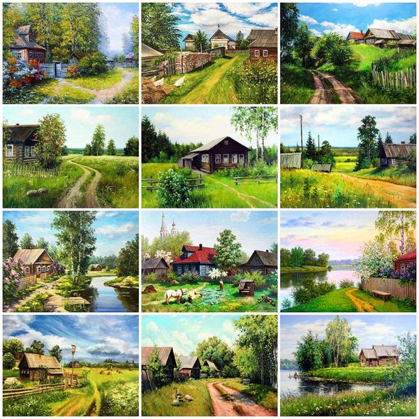 

paintings diy pintura por nÃºmeros village landscape home decor painting by numbers oil drawing on canvas room wall art