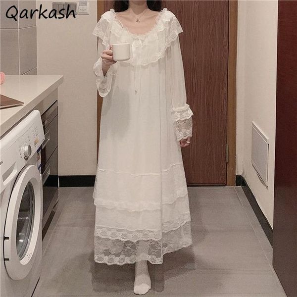 

women's sleepwear nightgowns women solid loose bow long sleeve mid-calf v-neck leisure home princess style stylish gentle feminino slee, Black;red
