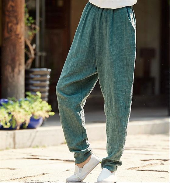 

plus size cotton linen harem womens pant summer elastic waist candy colors hip hop trousers large 5xl 6xl 7xl autumn, Black;white