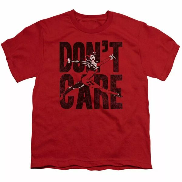 

harley quinn dont care kids youth t shirt licensed joker dc comics tee red, White;black